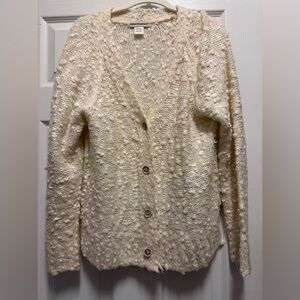 Cotton Emporium Off-White Textured Knit Cardigan